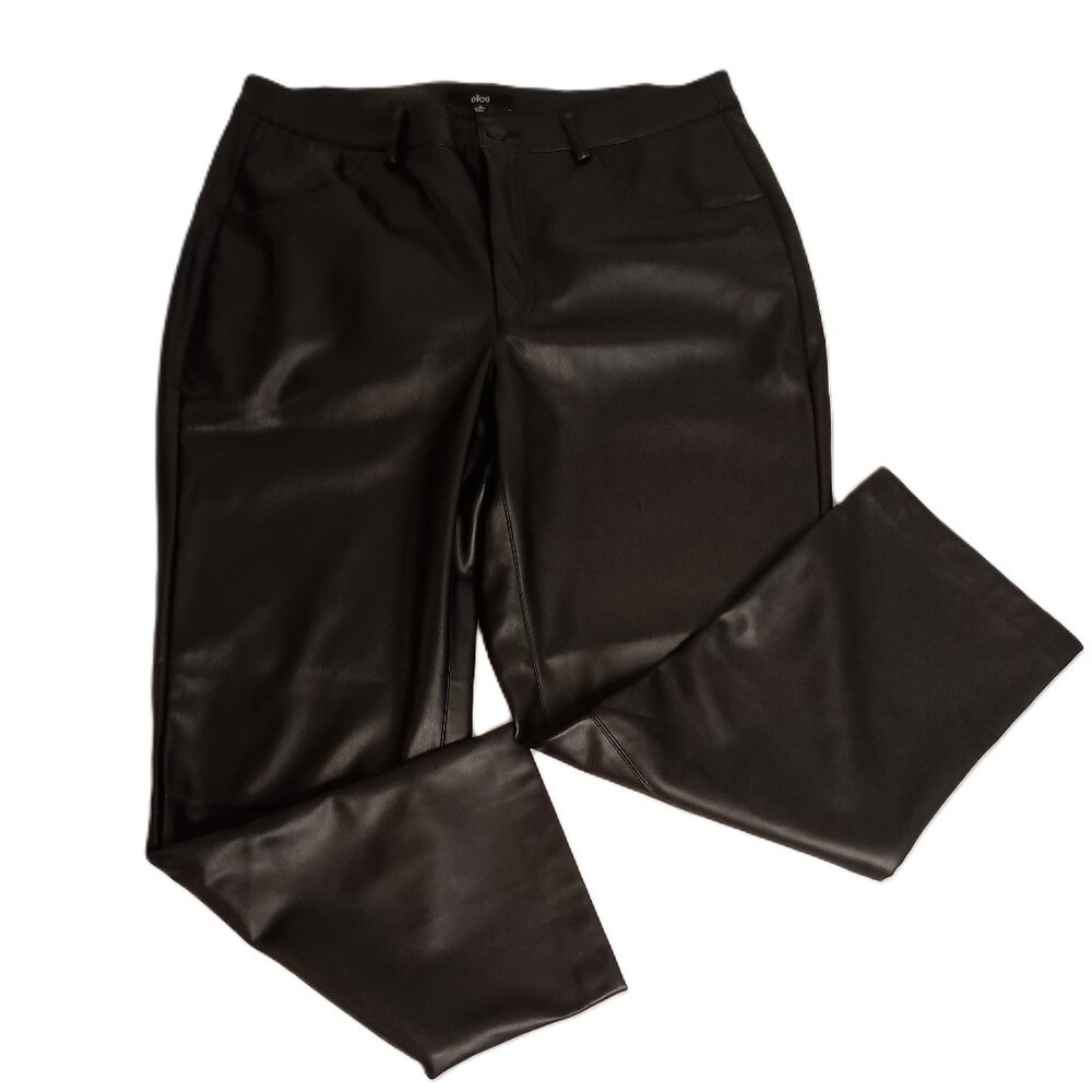 Ellos Black Faux Leather High Rise Cropped Pants Size 14